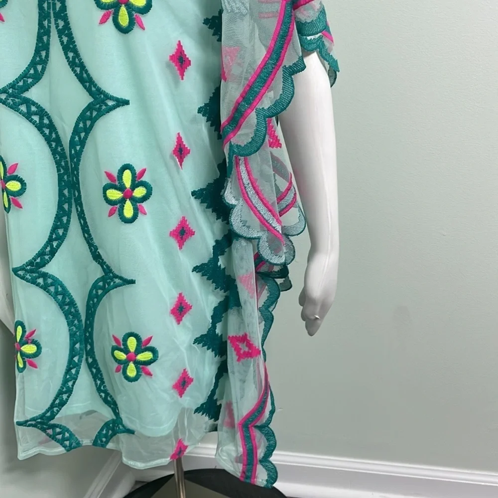 Cat & Jack boho aqua embroidered swimsuit coverup NEW